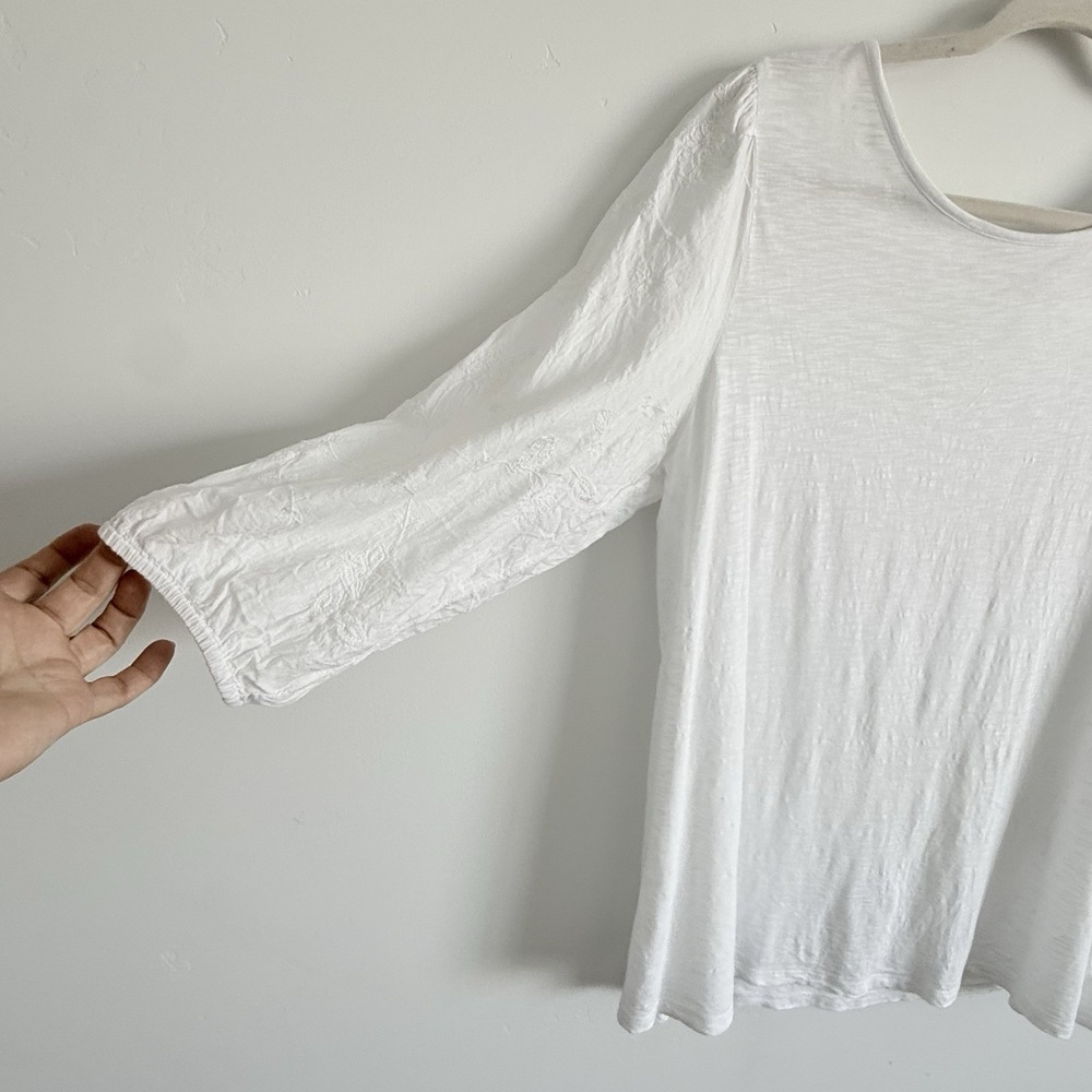 J.Jill top Woman MT White Scandi Euro Summer Coastal embroidered sleeve - Picture 3 of 8